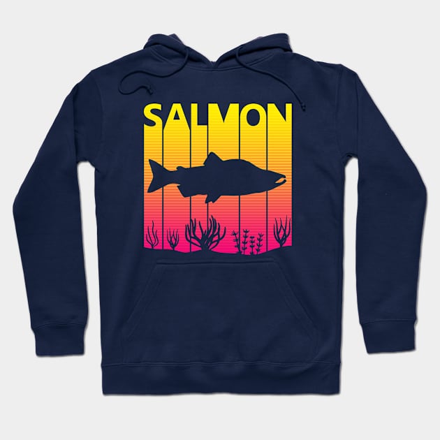 Vintage Retro 1980s Salmon Fish Hoodie by GWENT